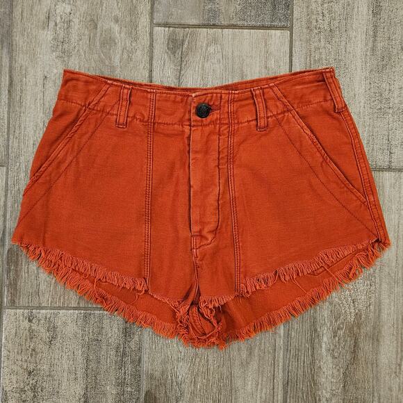 Free People Shorts Womens SIze 4 Micro Mini Denim Raw Fray Hem Burnt Orange - Picture 1 of 9